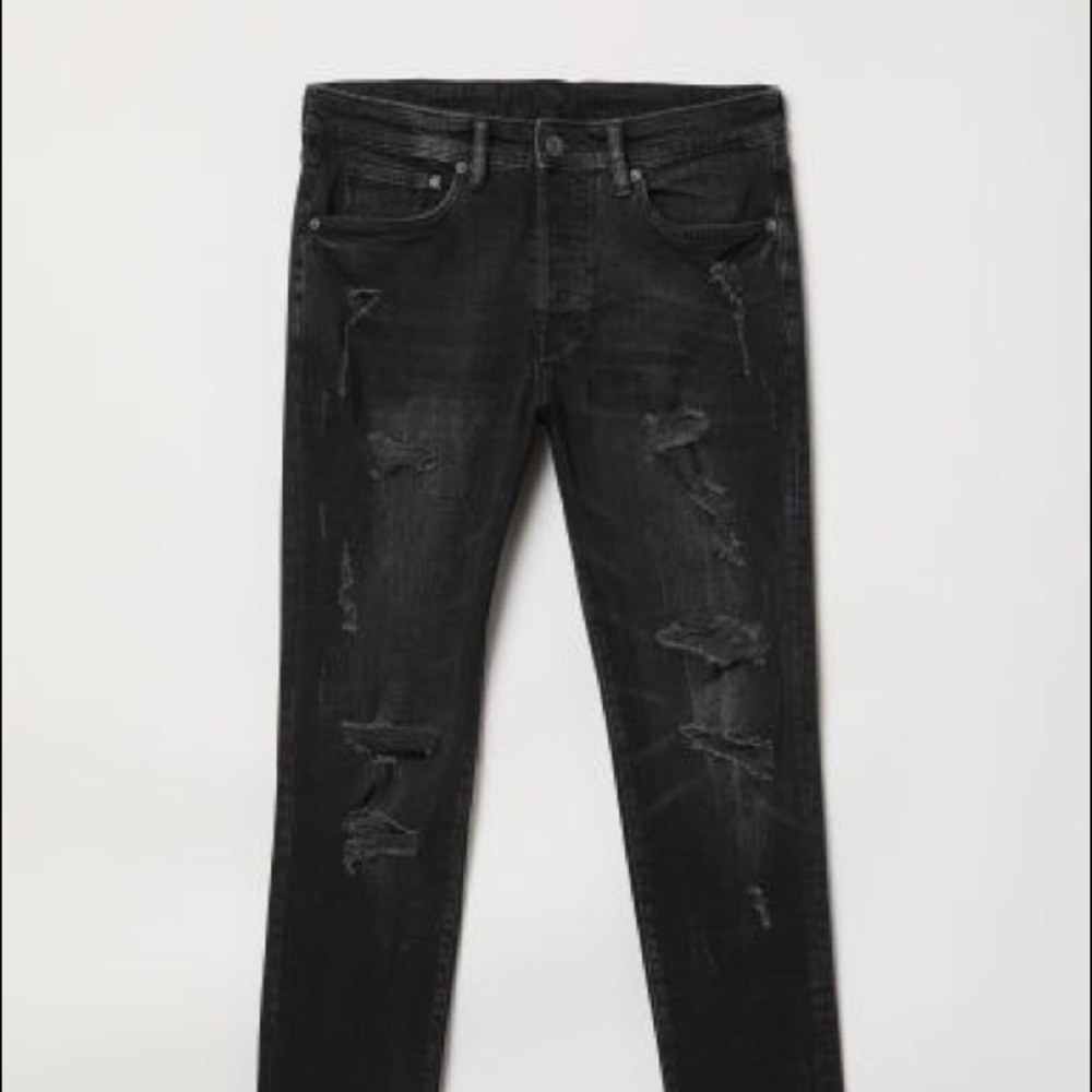 Men’s H&M Trashed Skinny Jeans (Black)